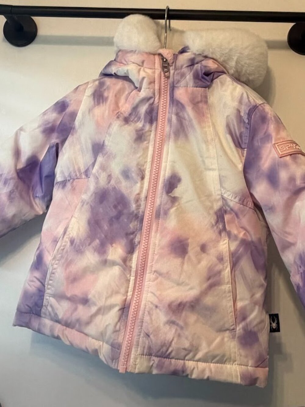 Spyder Girls 2T Pink Purple Tie-Dye Winter Coat Faux Fur Hood